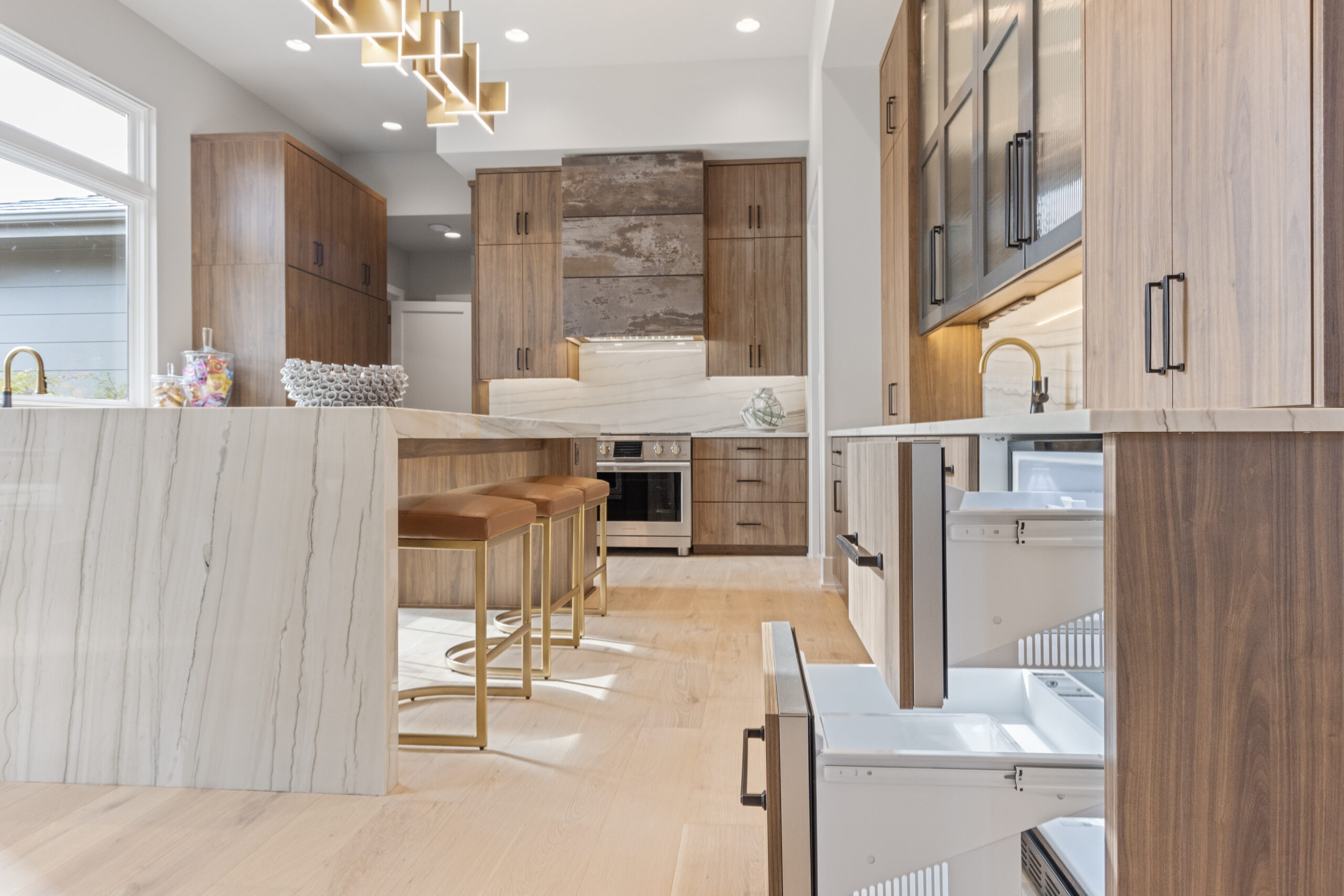 Modern kitchen with custom laminate cabinet doors